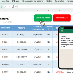 Plantilla de vencimientos con envíos por whatsapp