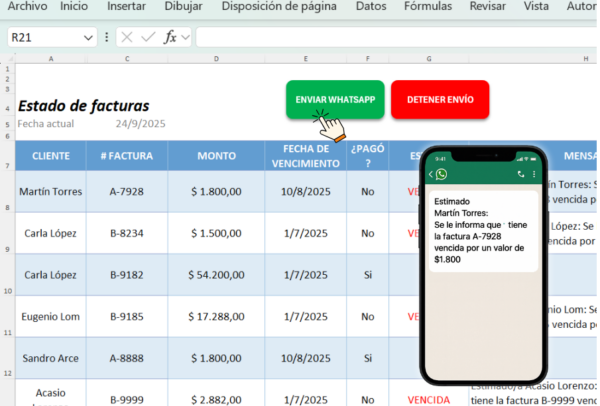 Plantilla de vencimientos con envíos por whatsapp - Imagen 1
